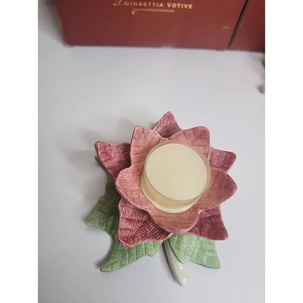 Lot Of 2 Lenox Poinsettia Votive Candle Holder Christmas New in Box Holiday NIB